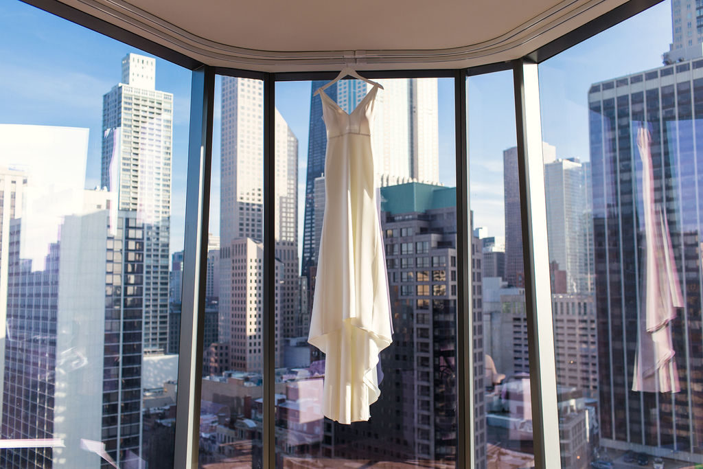 Wedding Dress Overlooking Chicago Skyscrapers